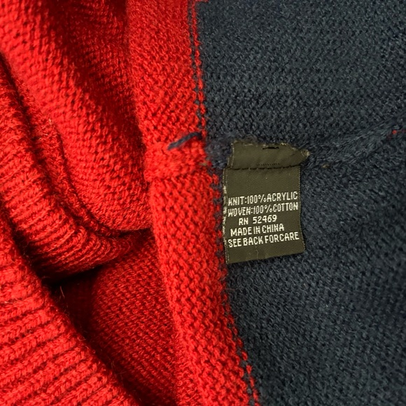 Vintage Graphix Sweater 90s Red and Navy Striped Knit Cardigan Sweater L - Picture 6 of 8